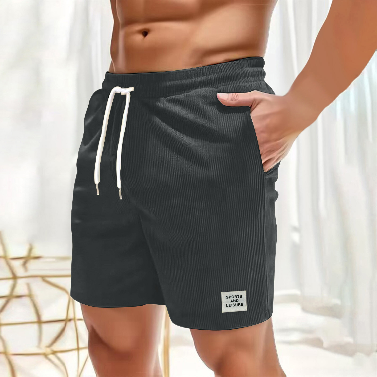 thumbnail image 2 of Pantalones cortos de verano de secado rápido con cintura elástica para hombre - Pantalones de playa ventilados de poliéster - para deporte/casual - Tallas S-XXL, 2 of 5